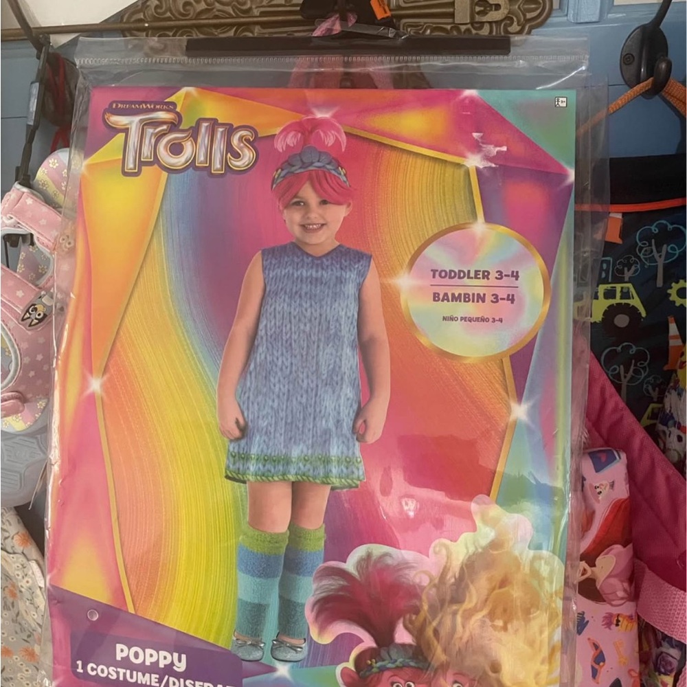 Trolls Poppy Costume with Blue Dress and Pink Hair